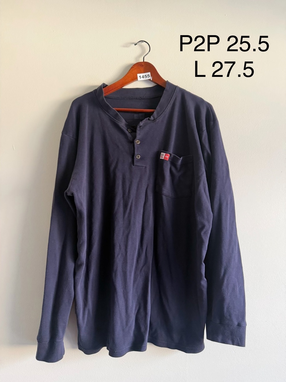 Big Bill FR Flame Resistant Long Sleeve Henley Shirt XL Navy Workwear Utility